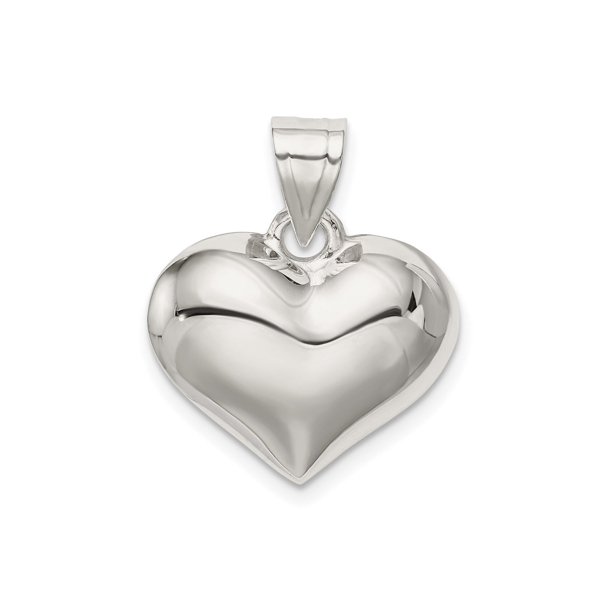 Sterling Silver Heart Pendant, Puffed Heart Charm with High Polish Finish for Women