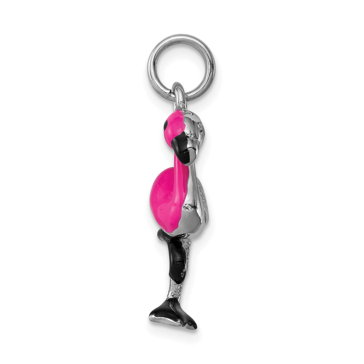 Sterling Silver Flamingo Pendant with Pink and Black Enamel, Tropical Bird Charm Jewelry