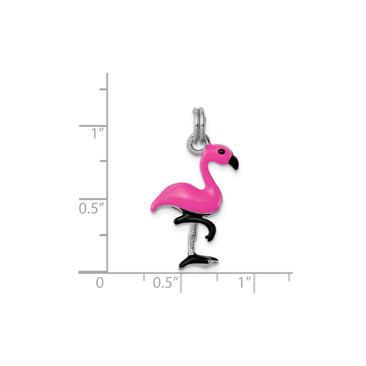 Sterling Silver Flamingo Pendant with Pink and Black Enamel, Tropical Bird Charm Jewelry