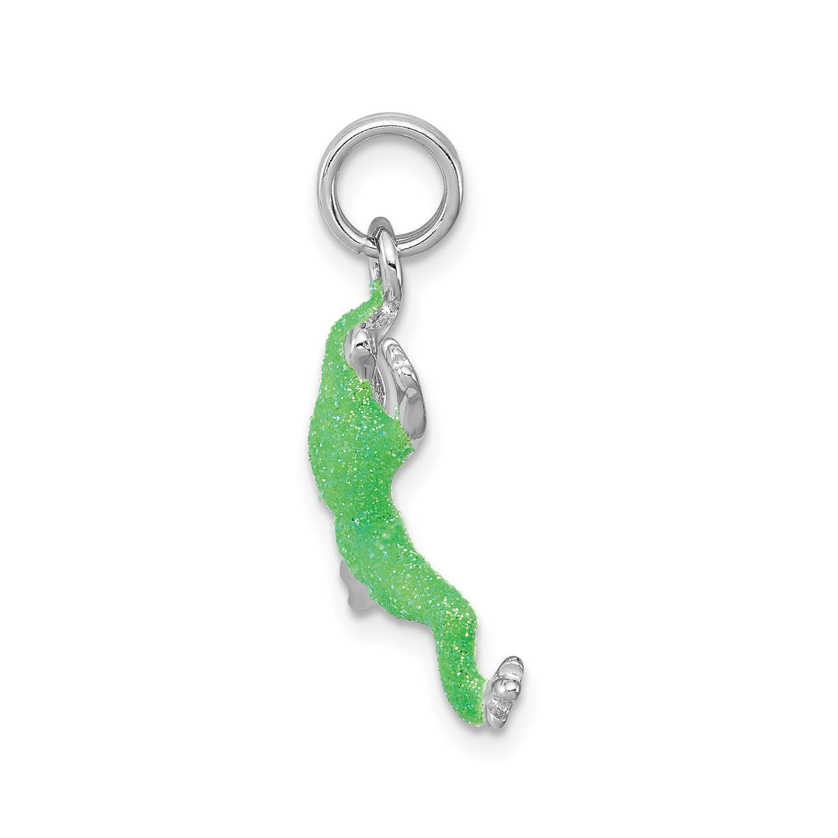 Sterling Silver Frog Charm Pendant with Green Enamel, Nature-Inspired Animal Jewelry