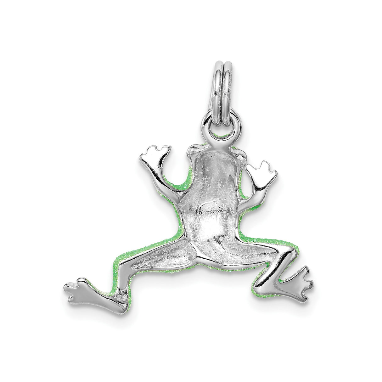 Sterling Silver Frog Charm Pendant with Green Enamel, Nature-Inspired Animal Jewelry