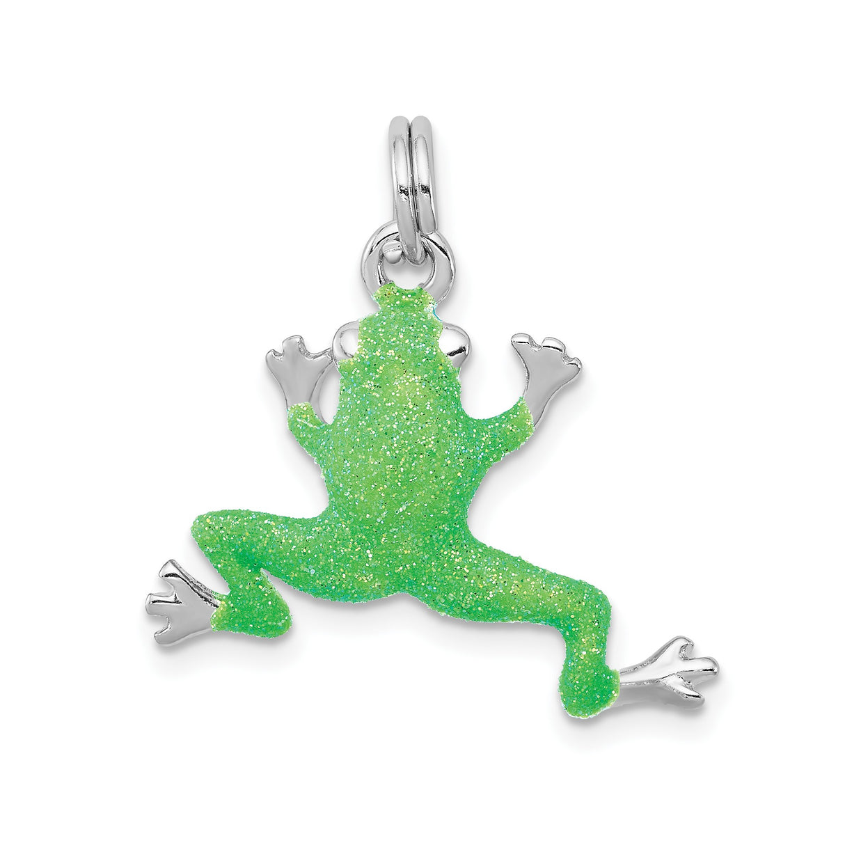 Sterling Silver Frog Charm Pendant with Green Enamel, Nature-Inspired Animal Jewelry