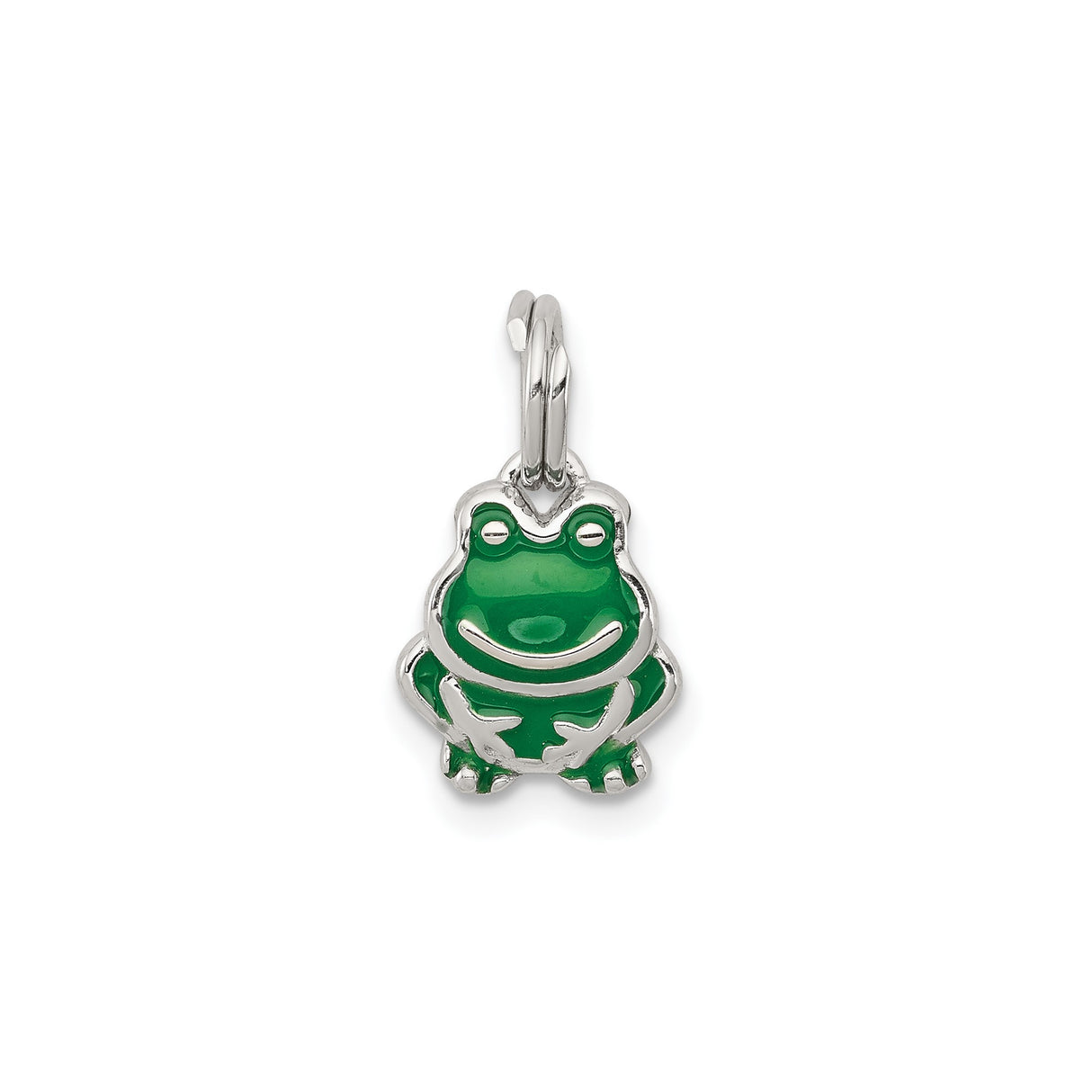 Sterling Silver Frog Charm Pendant with Green Enamel Detailing, Whimsical Animal Jewelry