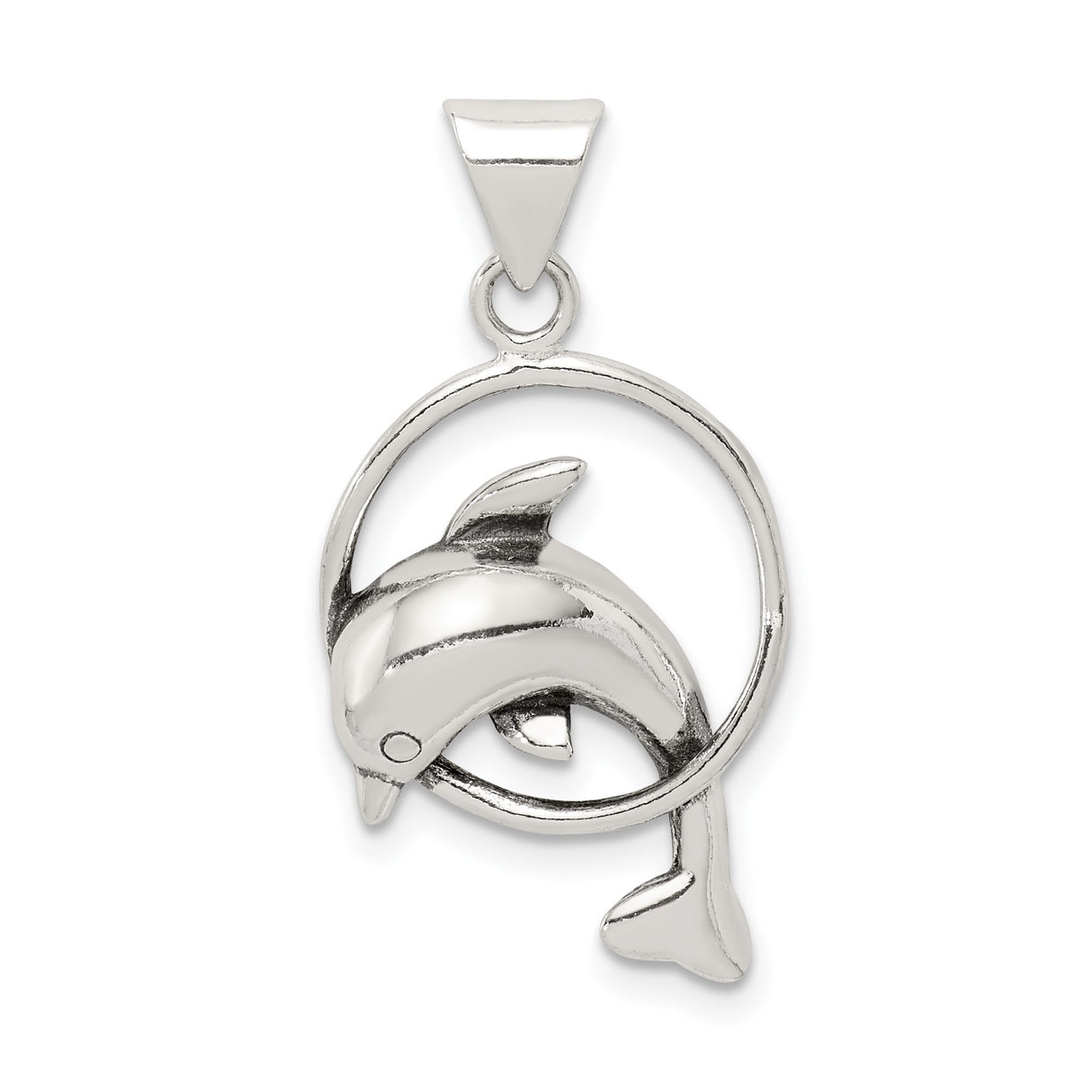 Sterling Silver Dolphin Pendant with Circular Frame, Ocean Theme Marine Jewelry for Women