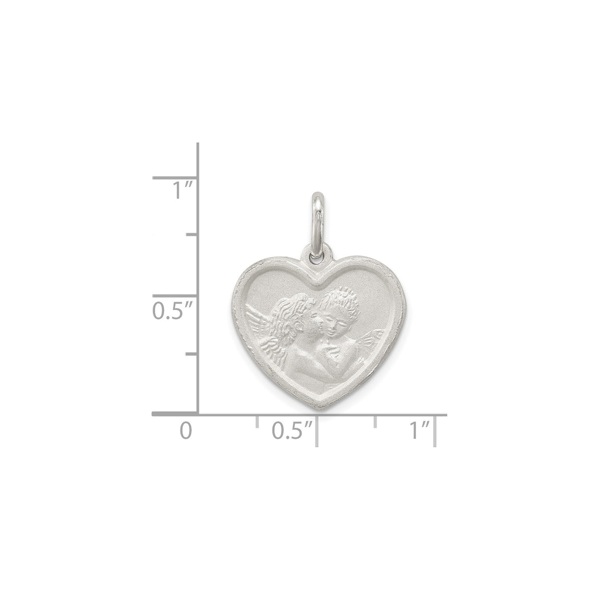 Sterling Silver Heart Pendant with Two Cherubs, Angel Heart Christian Charm for Women