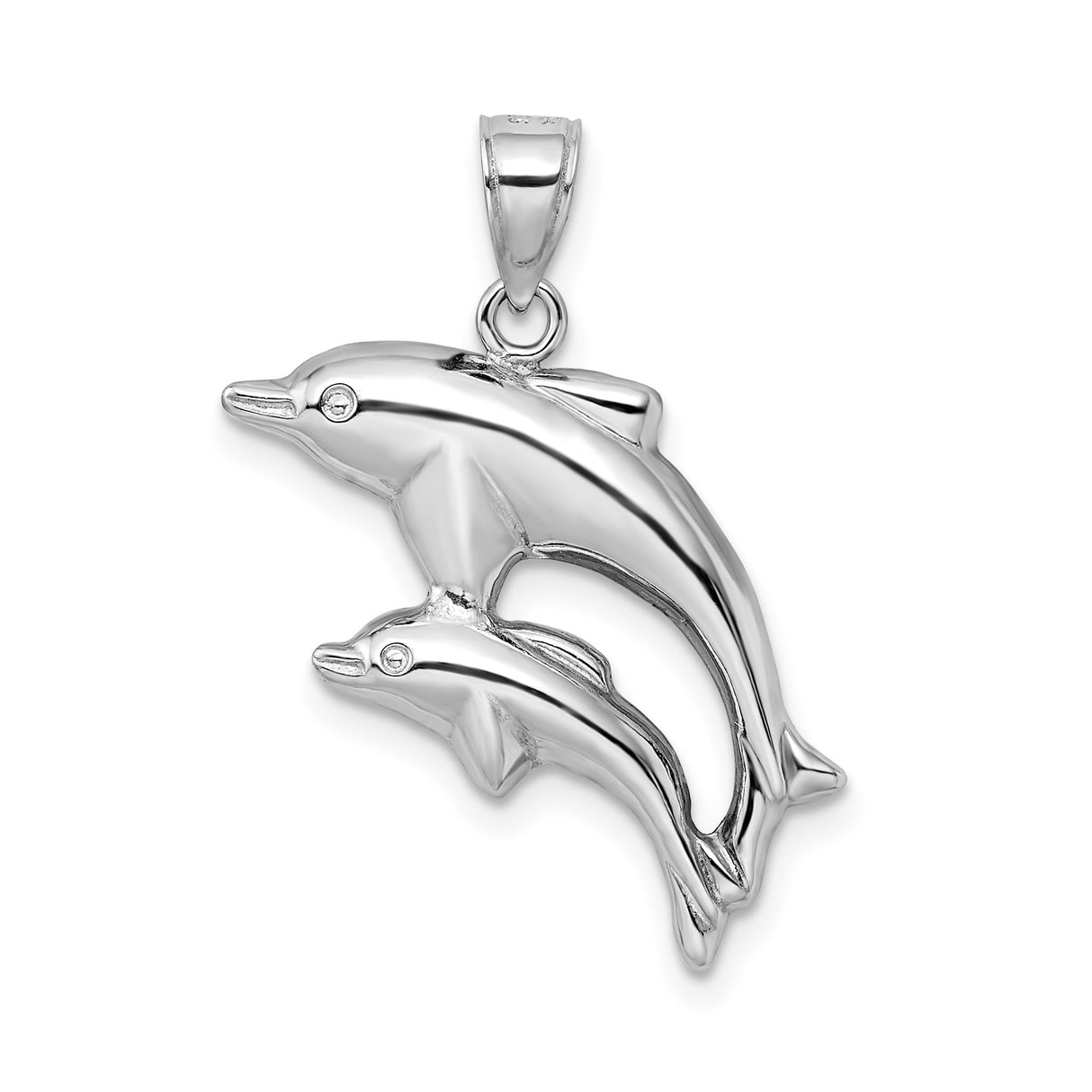 Sterling Silver Dolphin Pendant with Two Jumping Dolphins, Nautical Ocean Life Charm