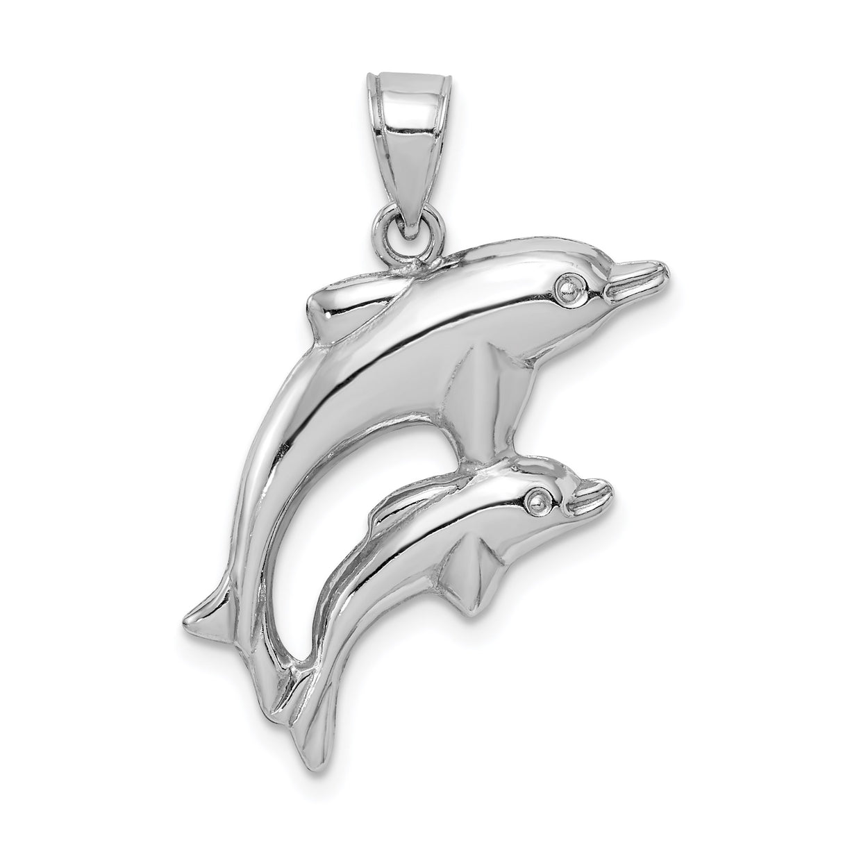 Sterling Silver Dolphin Pendant with Two Jumping Dolphins, Nautical Ocean Life Charm