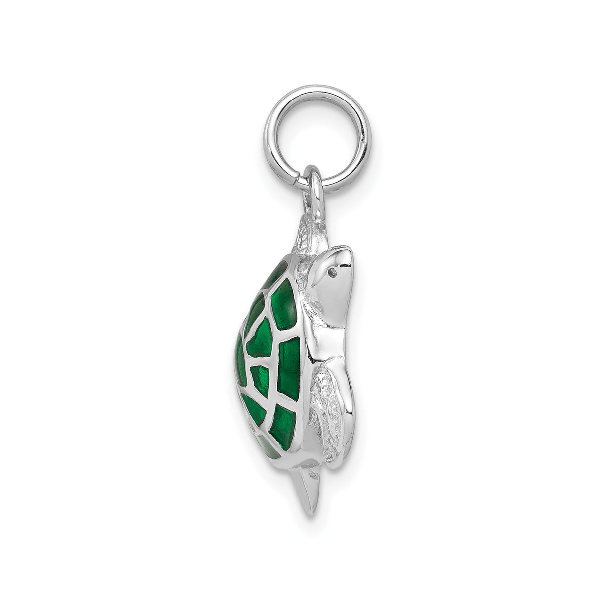Sterling Silver Turtle Pendant with Green Enamel Shell, Ocean Theme Jewelry