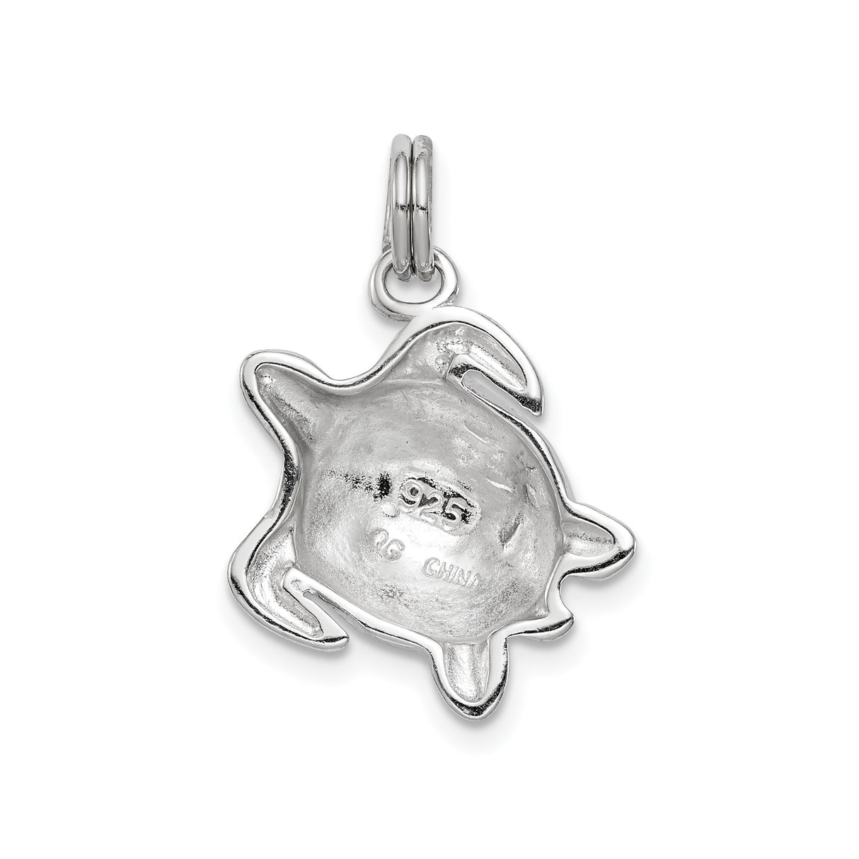 Sterling Silver Turtle Pendant with Green Enamel Shell, Ocean Theme Jewelry