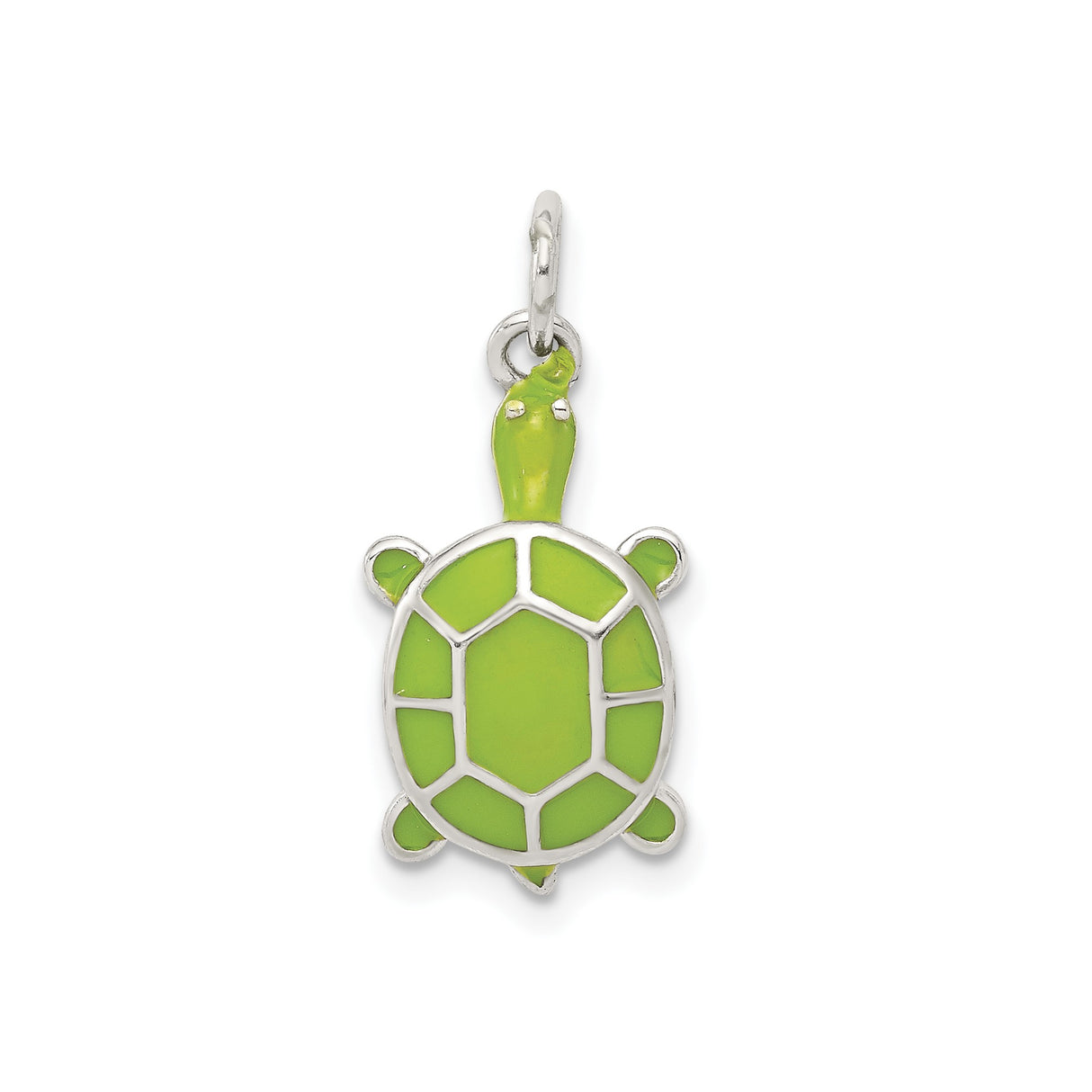 Sterling Silver Turtle Pendant with Green Enamel Shell, Ocean Animal Charm Jewelry