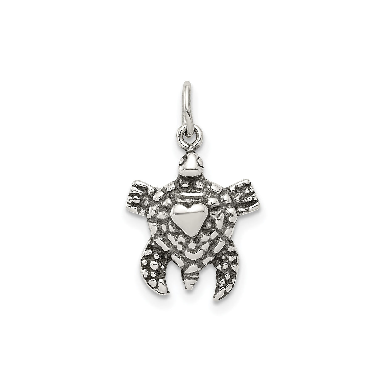 Sterling Silver Sea Turtle Pendant with Raised Heart, Nautical Ocean-Inspired Jewelry