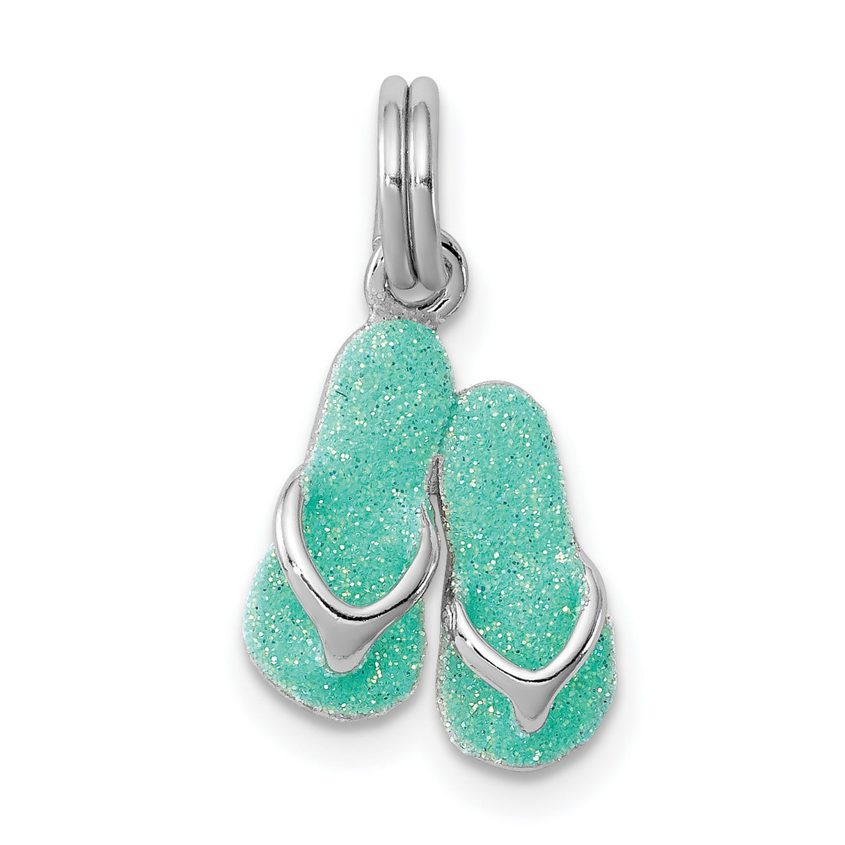 Green Flip Flops Sandals Charm Pendant in Real 925 Sterling Silver