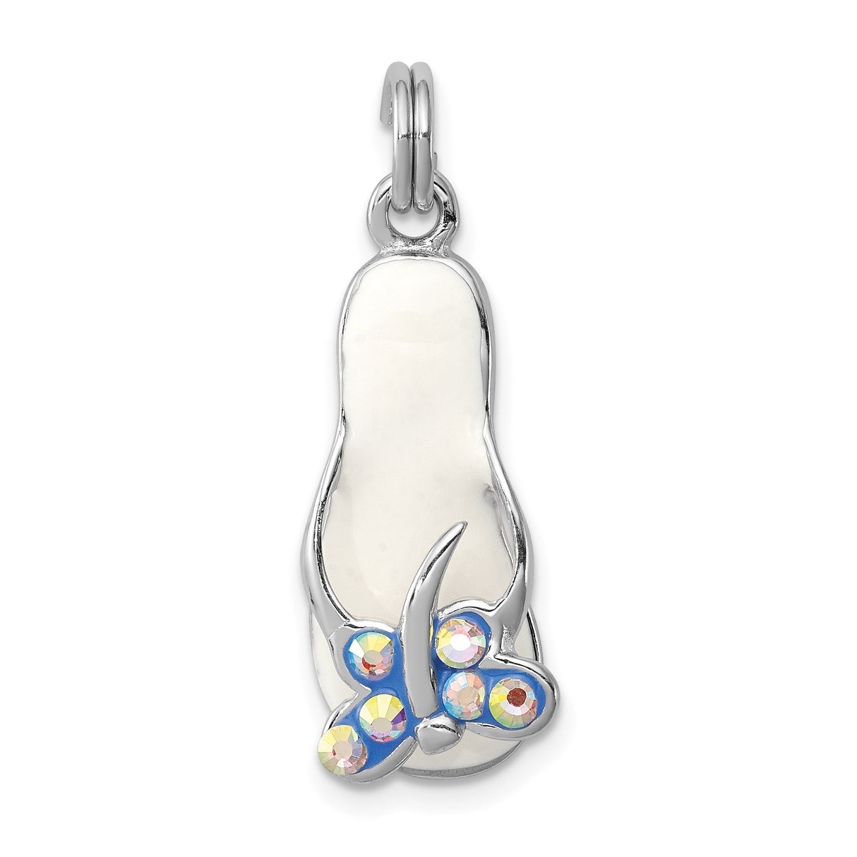 Sterling Silver Flip Flop Pendant with Cubic Zirconia, Butterfly and Iridescent Accents