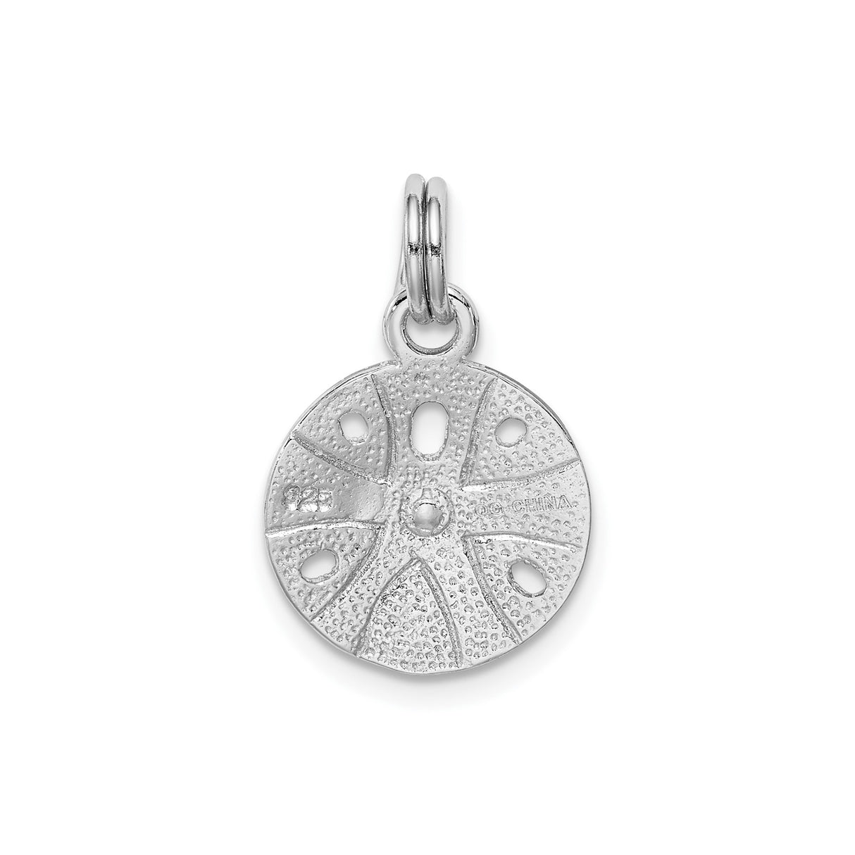 Sterling Silver Sand Dollar Pendant with Pink Glitter Flower and Cutout Detailing