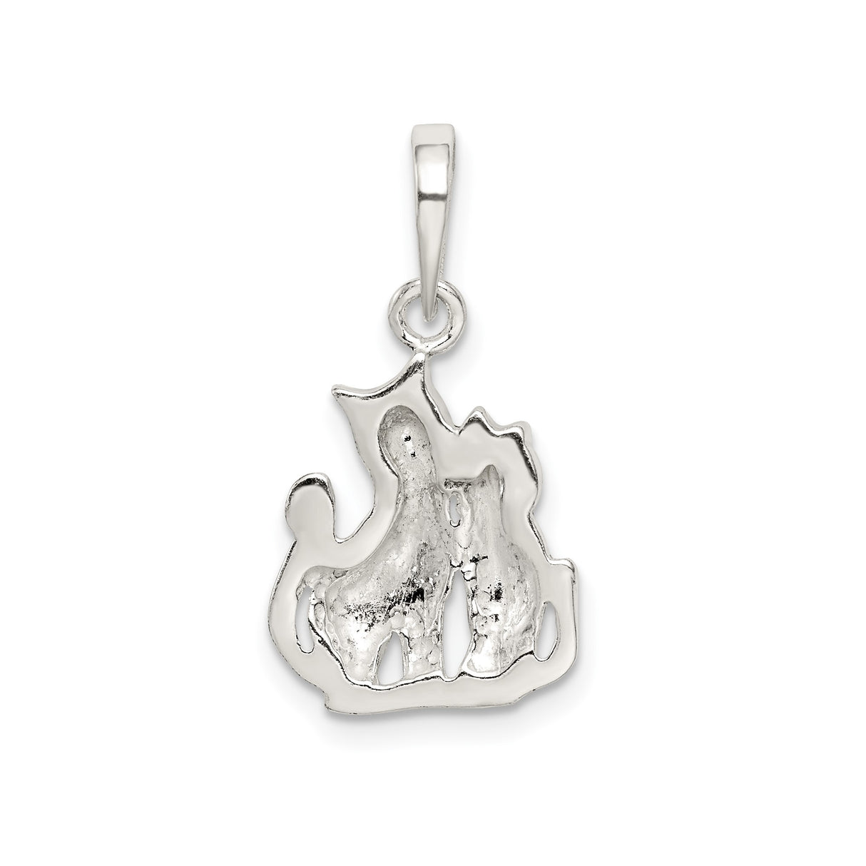 Sterling Silver Cat Pendant with Two Sitting Cats and Curled Tails for Women