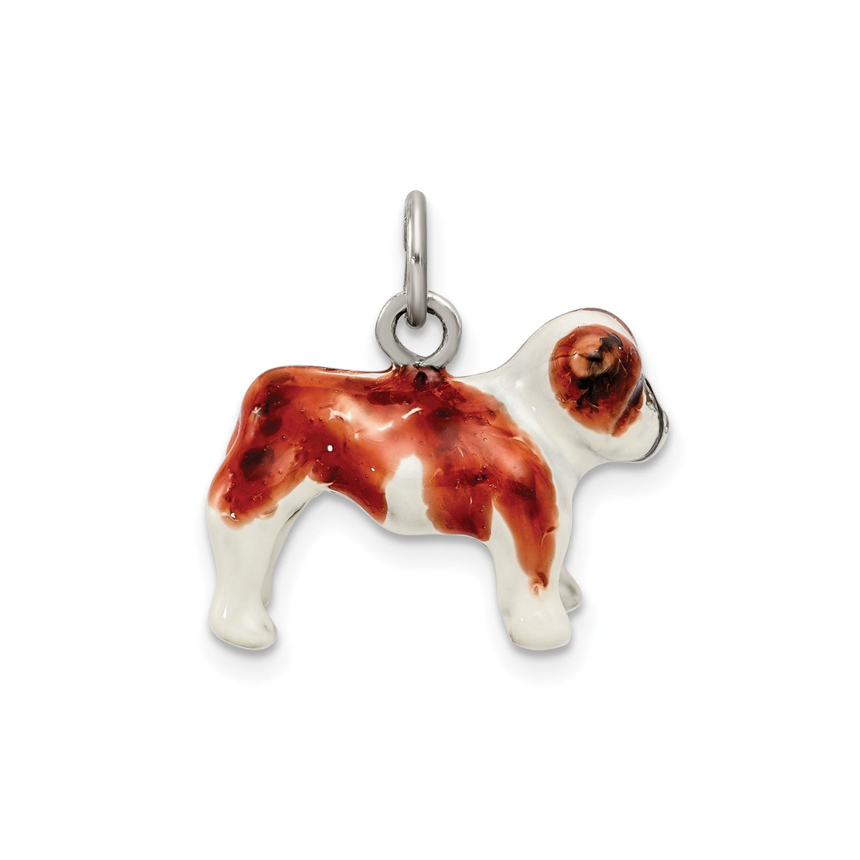 Sterling Silver St. Bernard Dog Pendant with Brown and White Enamel, Unisex Pet Charm