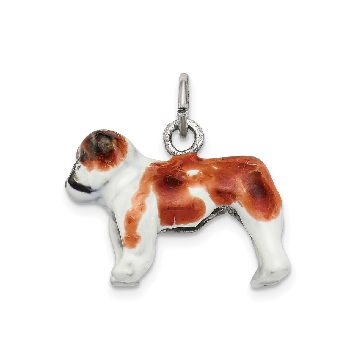 Sterling Silver St. Bernard Dog Pendant with Brown and White Enamel, Unisex Pet Charm