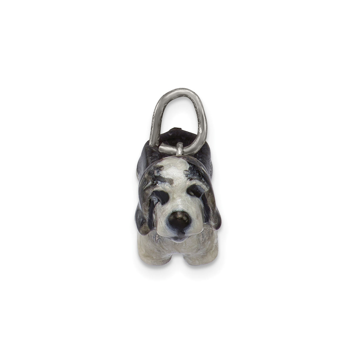 Sterling Silver Basset Hound Dog Charm Pendant with Black and White Enamel for Women