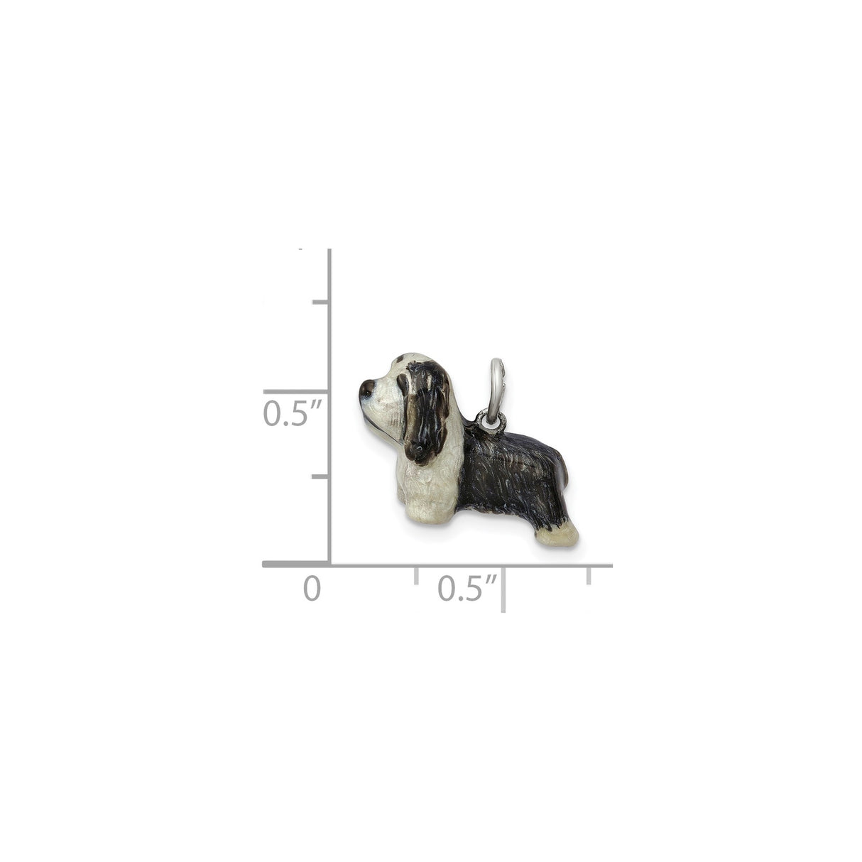 Sterling Silver Basset Hound Dog Charm Pendant with Black and White Enamel for Women