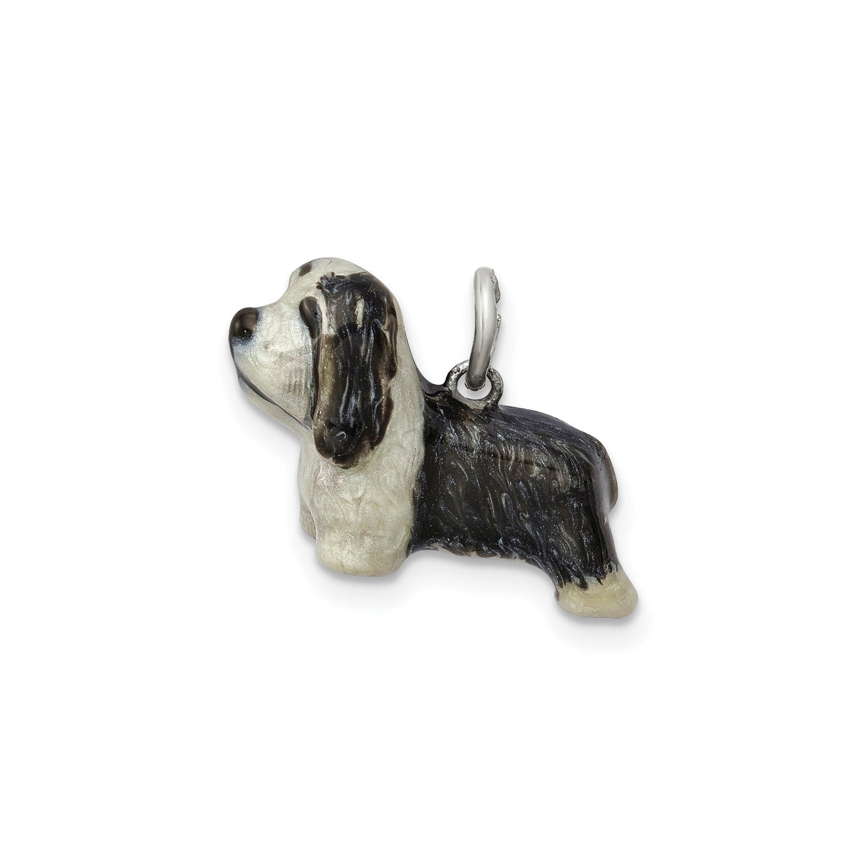 Sterling Silver Basset Hound Dog Charm Pendant with Black and White Enamel for Women