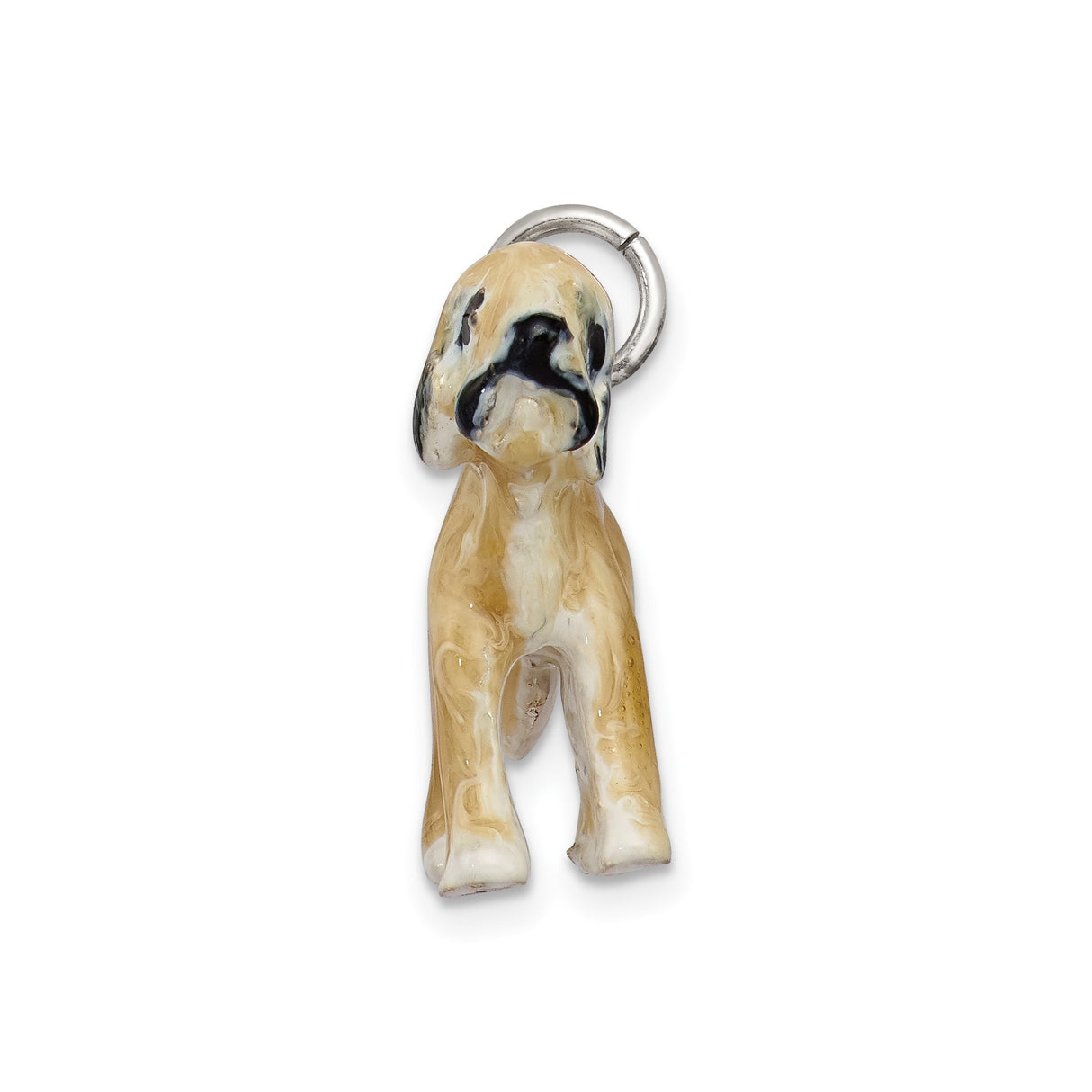 Sterling Silver Dog Charm Pendant with Hand Painted Enamel, Tan and White Dog Design
