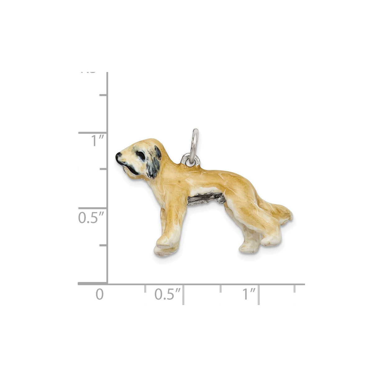 Sterling Silver Dog Charm Pendant with Hand Painted Enamel, Tan and White Dog Design