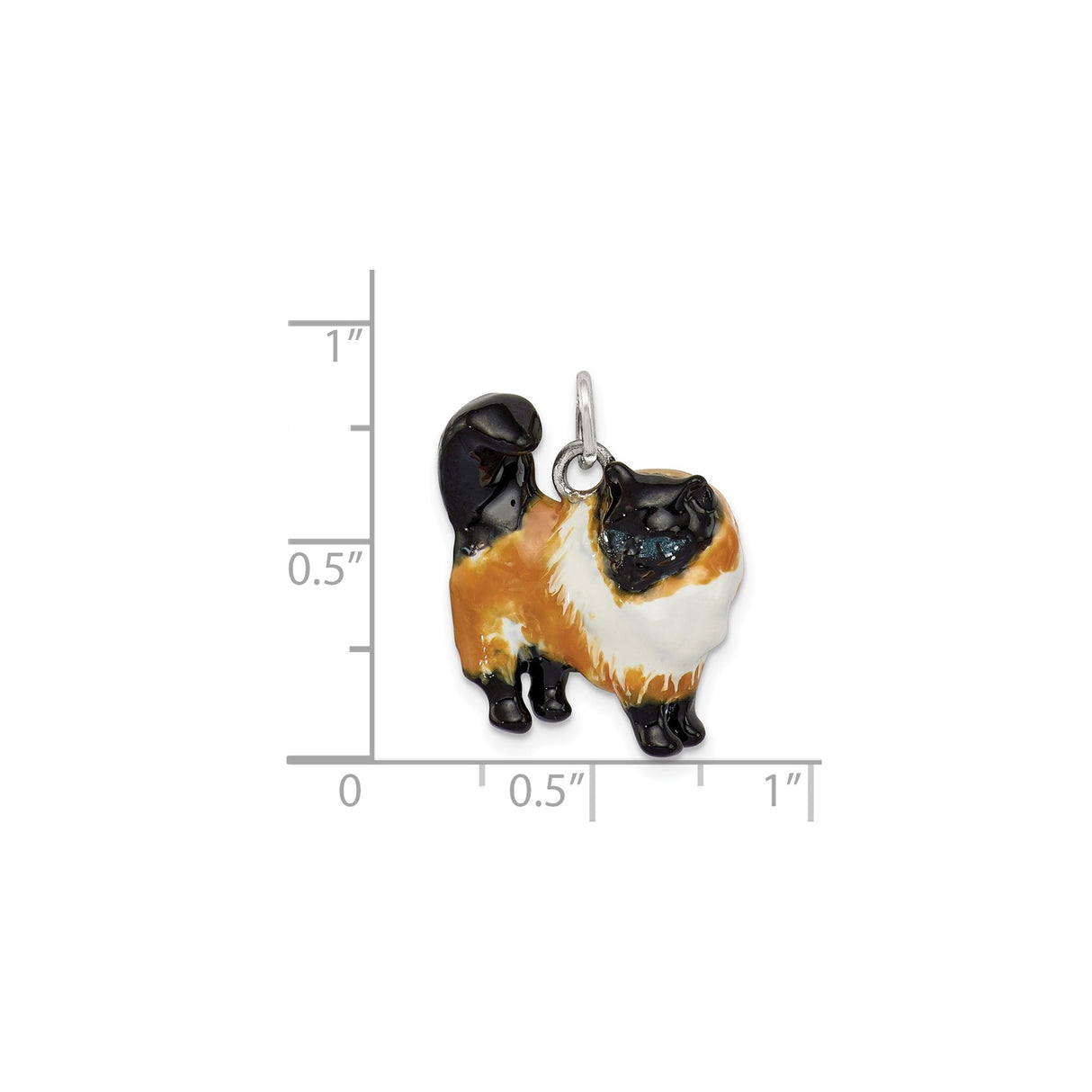 Sterling Silver Cat Pendant with Hand Painted Enamel, Himalayan or Persian Cat Design