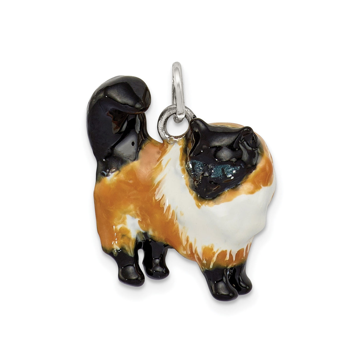 Sterling Silver Cat Pendant with Hand Painted Enamel, Himalayan or Persian Cat Design