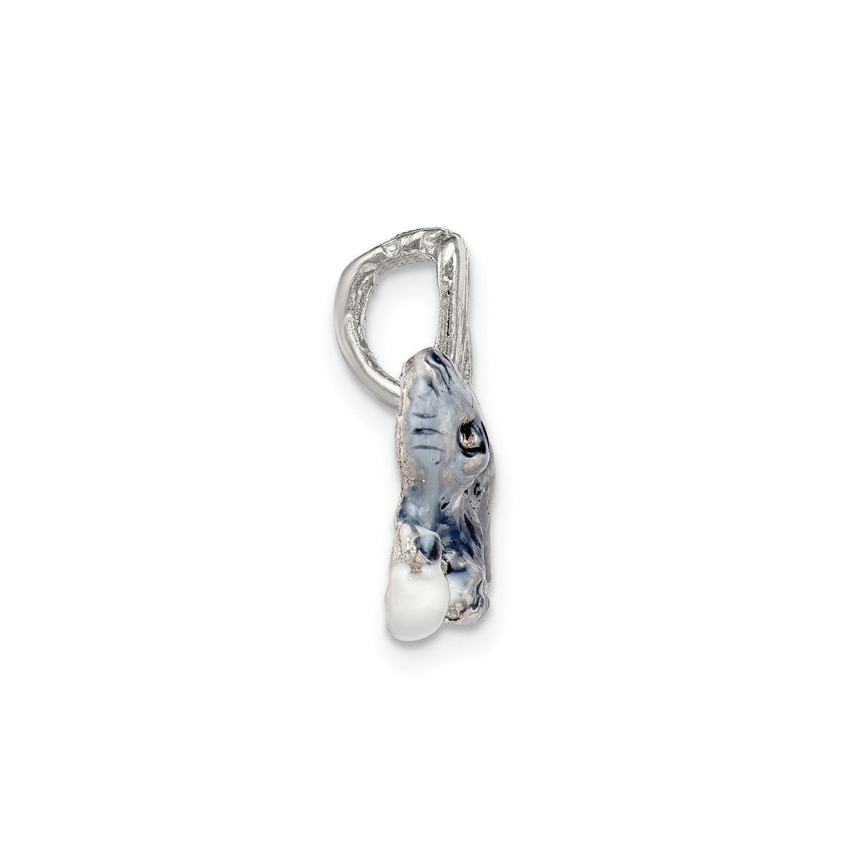 Sterling Silver Cat Pendant with Enamel Accents, Playful Kitten and White Ball Design