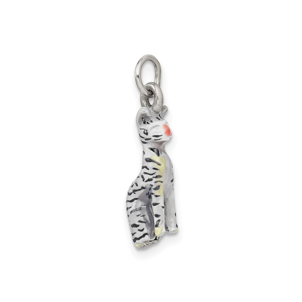 Sterling Silver Cat Pendant with Hand-Painted Enamel in Tiger Style