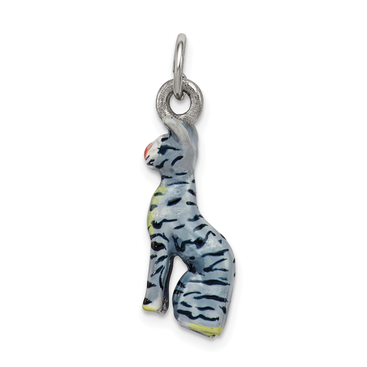 Sterling Silver Cat Pendant with Hand-Painted Enamel in Tiger Style