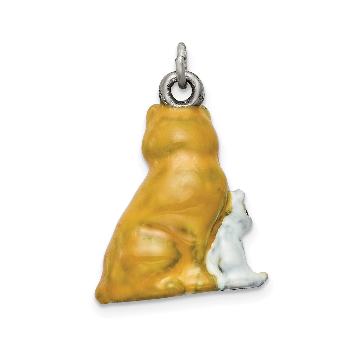 Sterling Silver Cat and Mouse Charm Pendant, Enamel Orange Cat with White Mouse, Whimsical Animal Jewelry