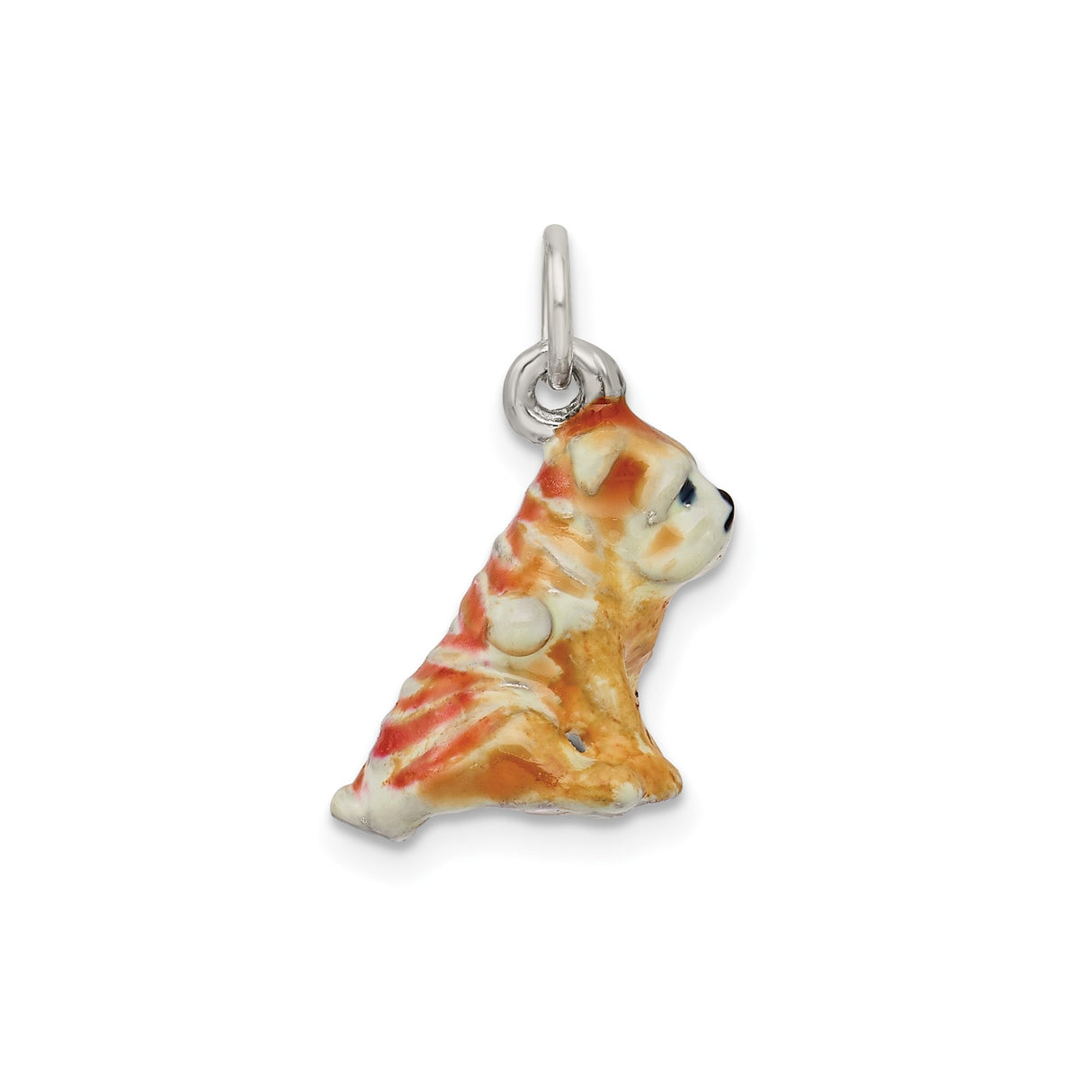Sterling Silver Bulldog Pendant Charm, Sitting Enamel Dog Design, Pet Jewelry for Dog Lovers