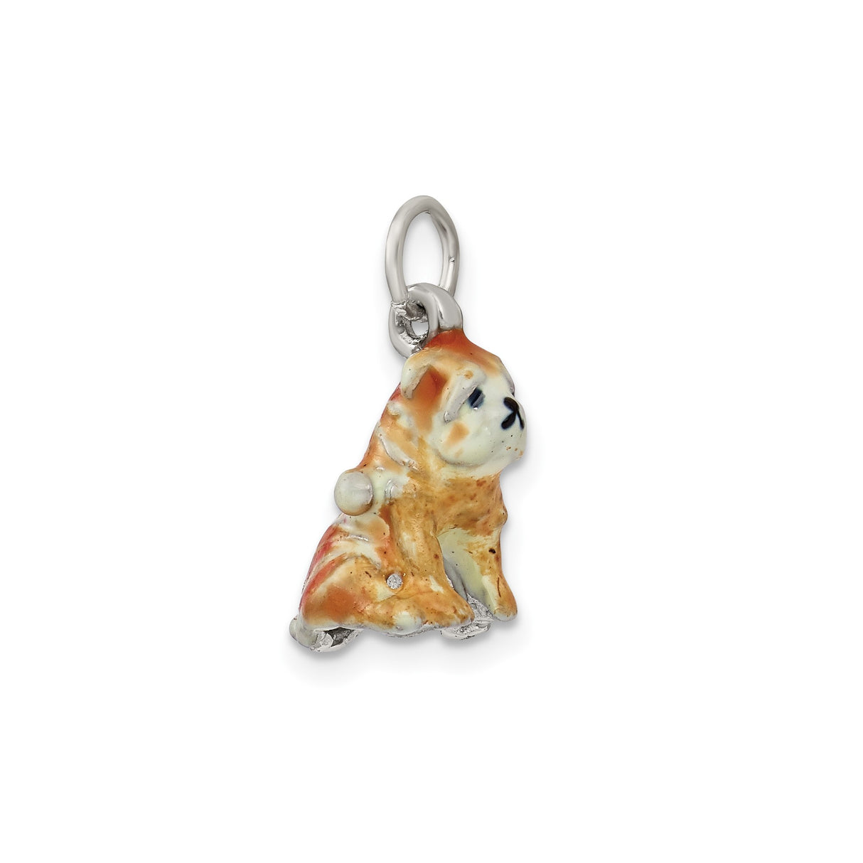 Sterling Silver Bulldog Pendant Charm, Sitting Enamel Dog Design, Pet Jewelry for Dog Lovers