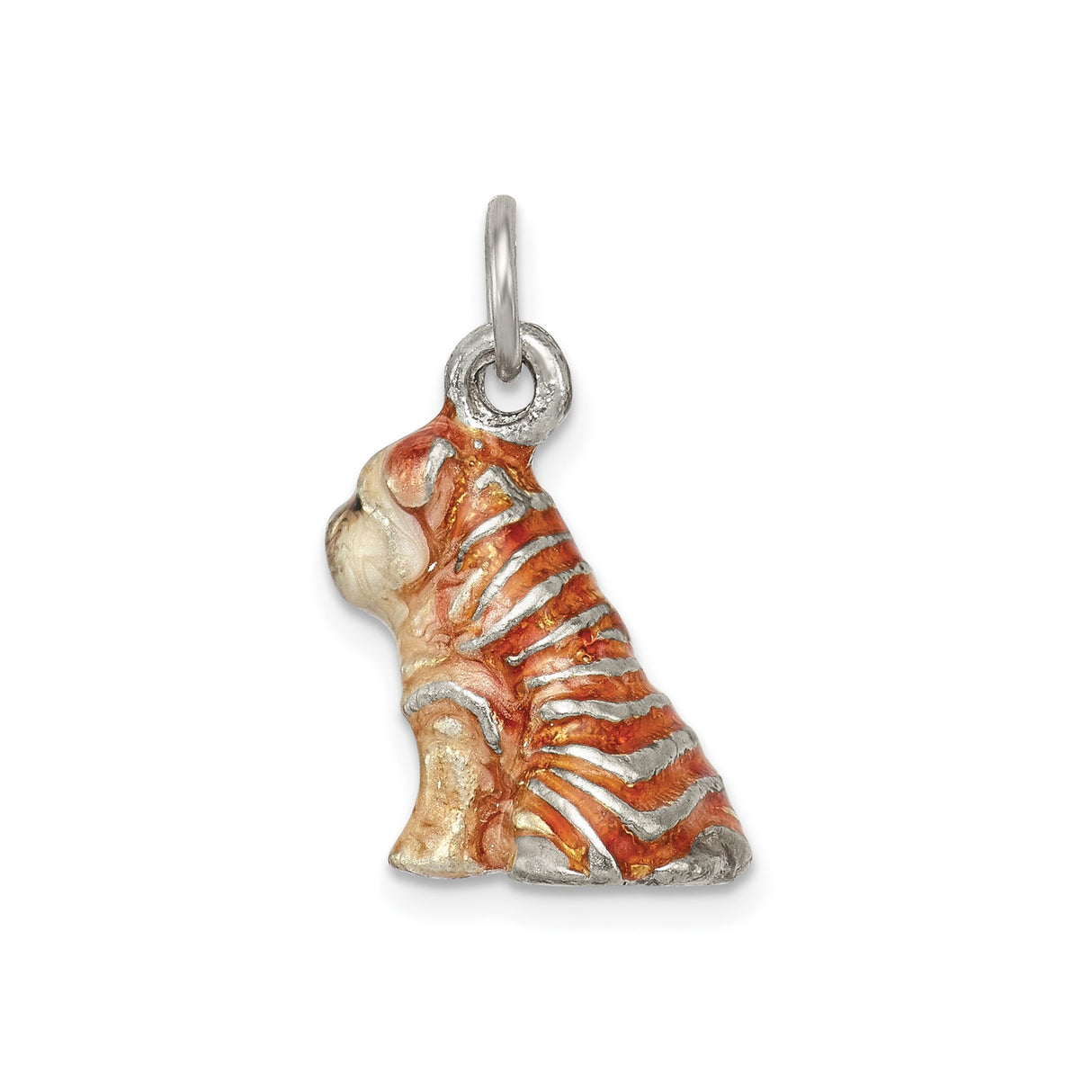 Sterling Silver Bulldog Pendant Charm, Sitting Enamel Dog Design, Pet Jewelry for Dog Lovers
