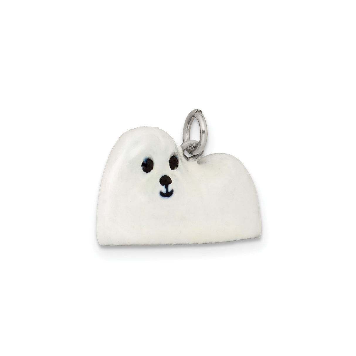 Sterling Silver Charm Pendant with White Enamel Baby Seal Design, Marine Life Theme