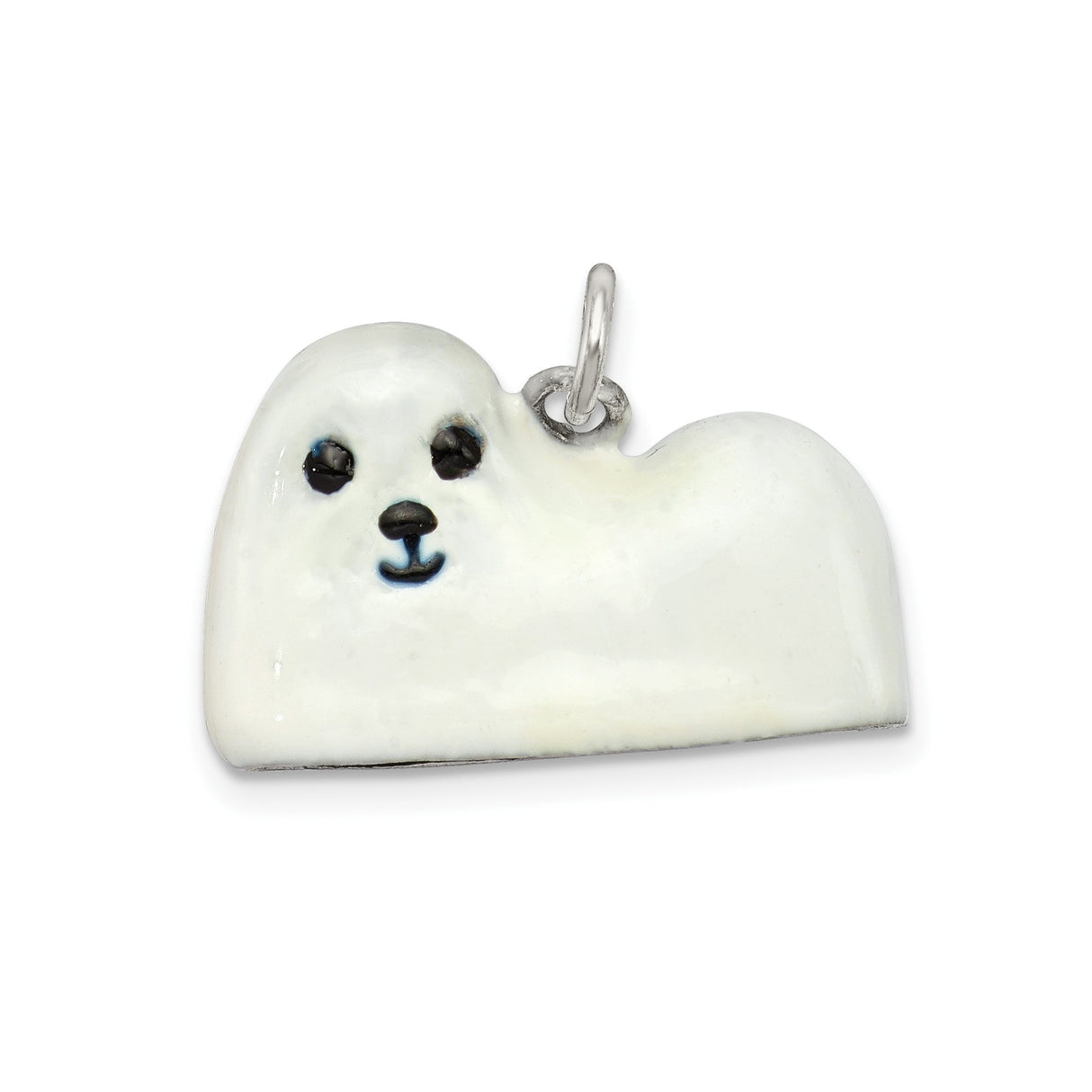 Sterling Silver Charm Pendant with White Enamel Baby Seal Design, Marine Life Theme