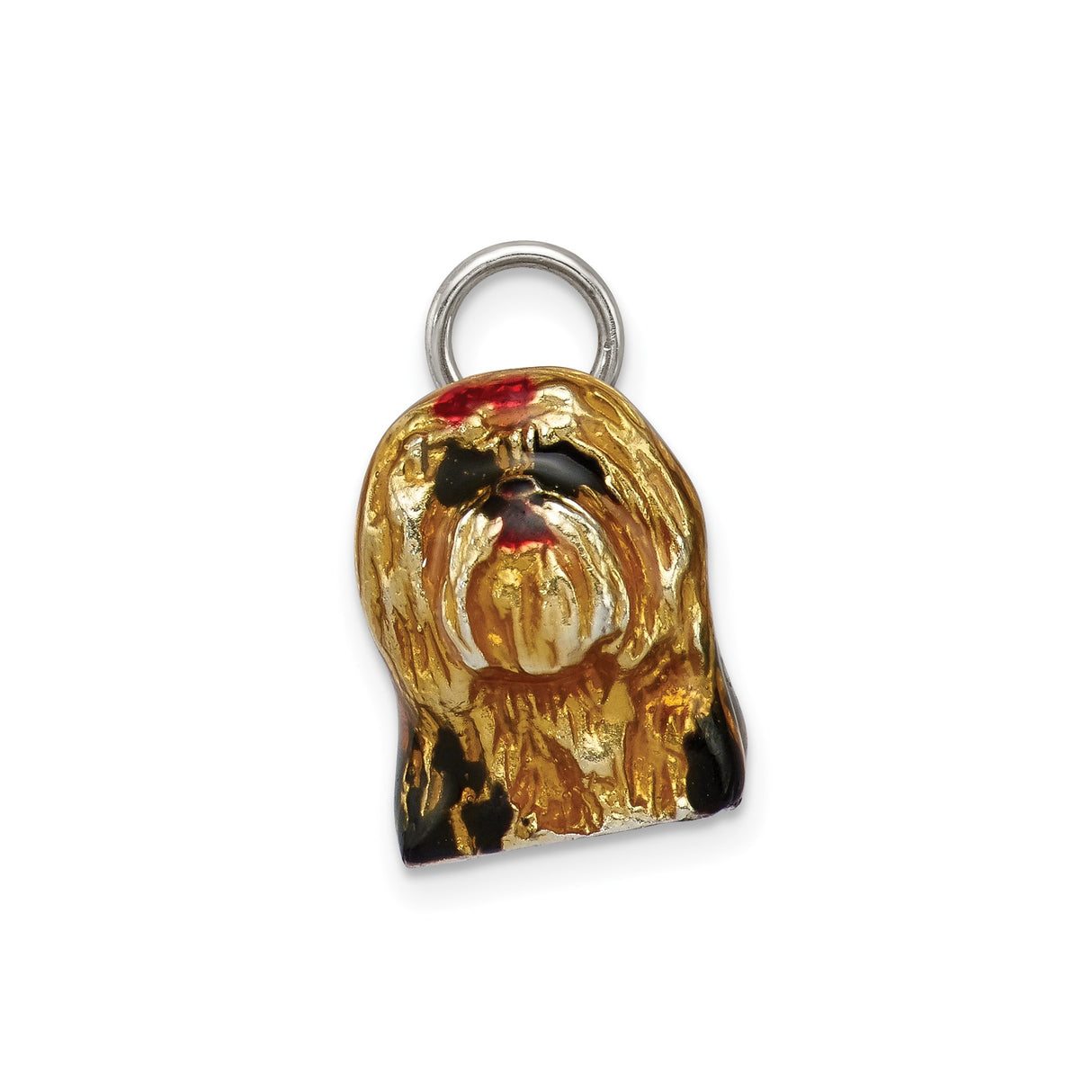 Sterling Silver Shih Tzu Dog Pendant with Black Enamel and Gold Accent, Textured Design Charm