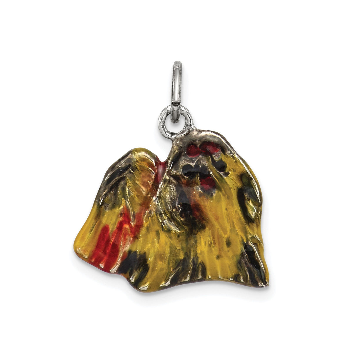 Sterling Silver Parrot Wing Pendant with Red Yellow Black Enamel, Tropical Bird Charm