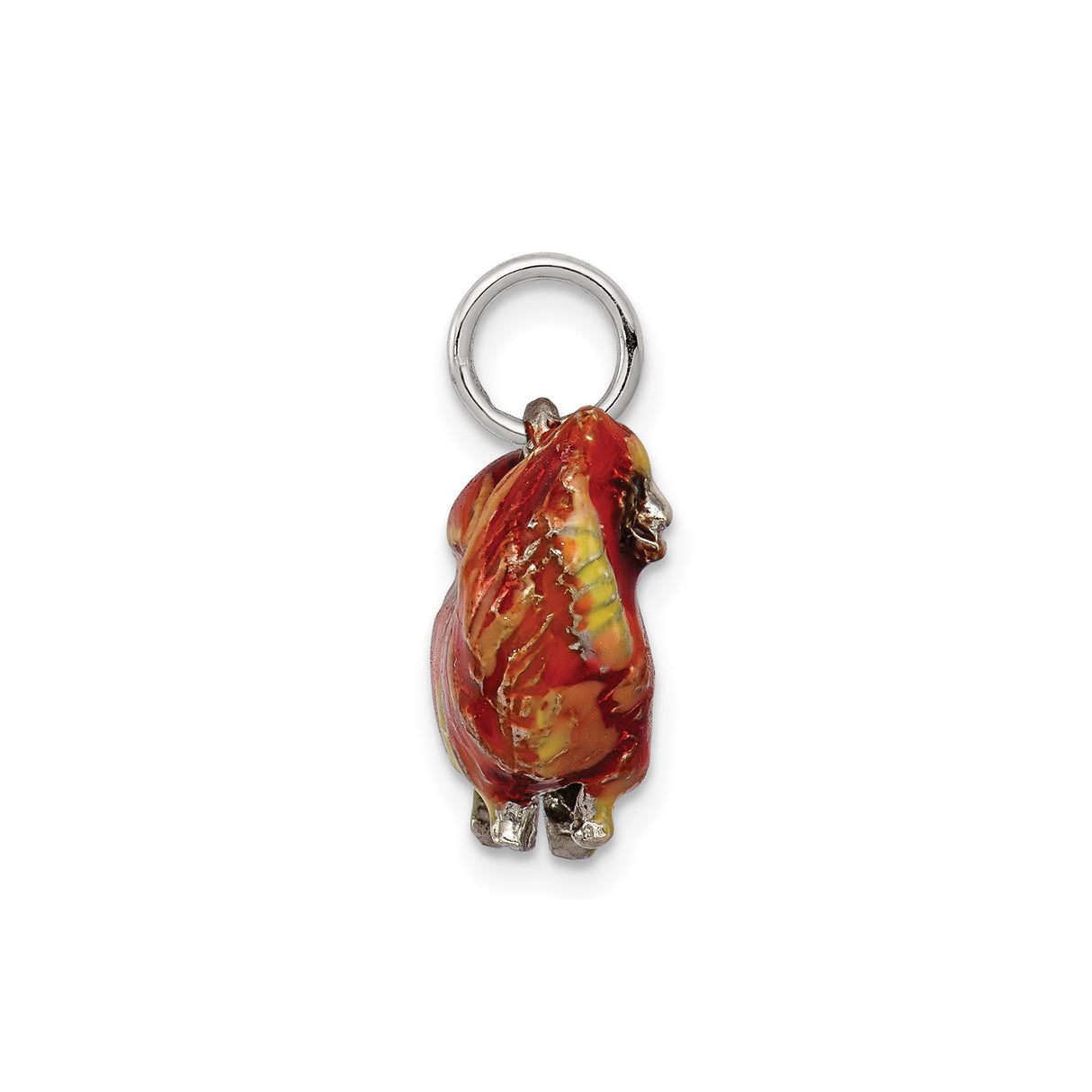 Sterling Silver Charm Pendant, Pomeranian Dog with Red and Yellow Enamel, Hand Painted Pet Jewelry