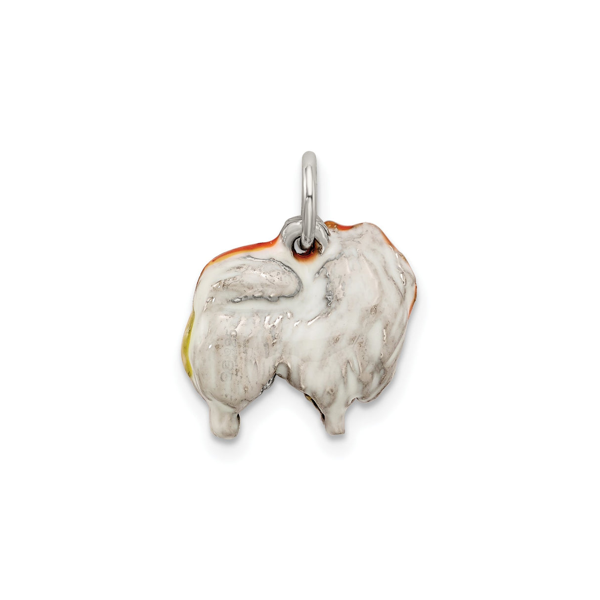 Sterling Silver Charm Pendant, Pomeranian Dog with Red and Yellow Enamel, Hand Painted Pet Jewelry