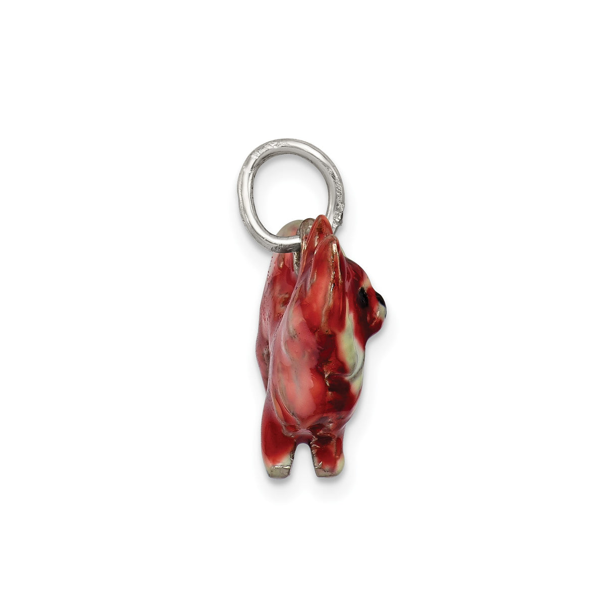 Sterling Silver Dog Charm Pendant, Pomeranian Design with Red Enamel for Pet Lovers