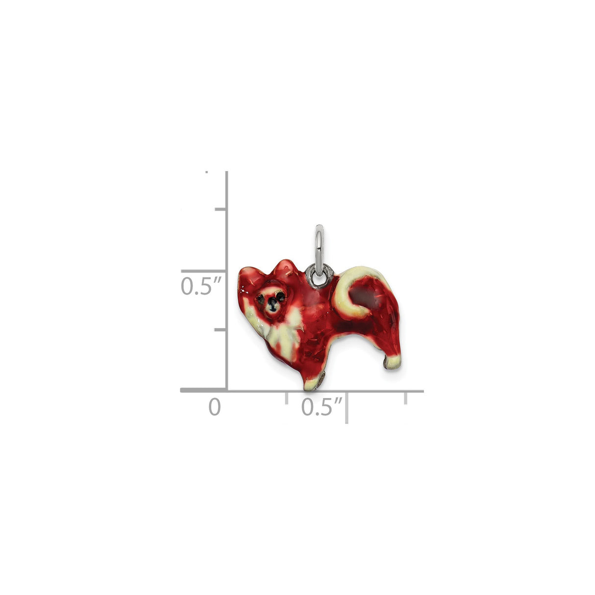 Sterling Silver Dog Charm Pendant, Pomeranian Design with Red Enamel for Pet Lovers