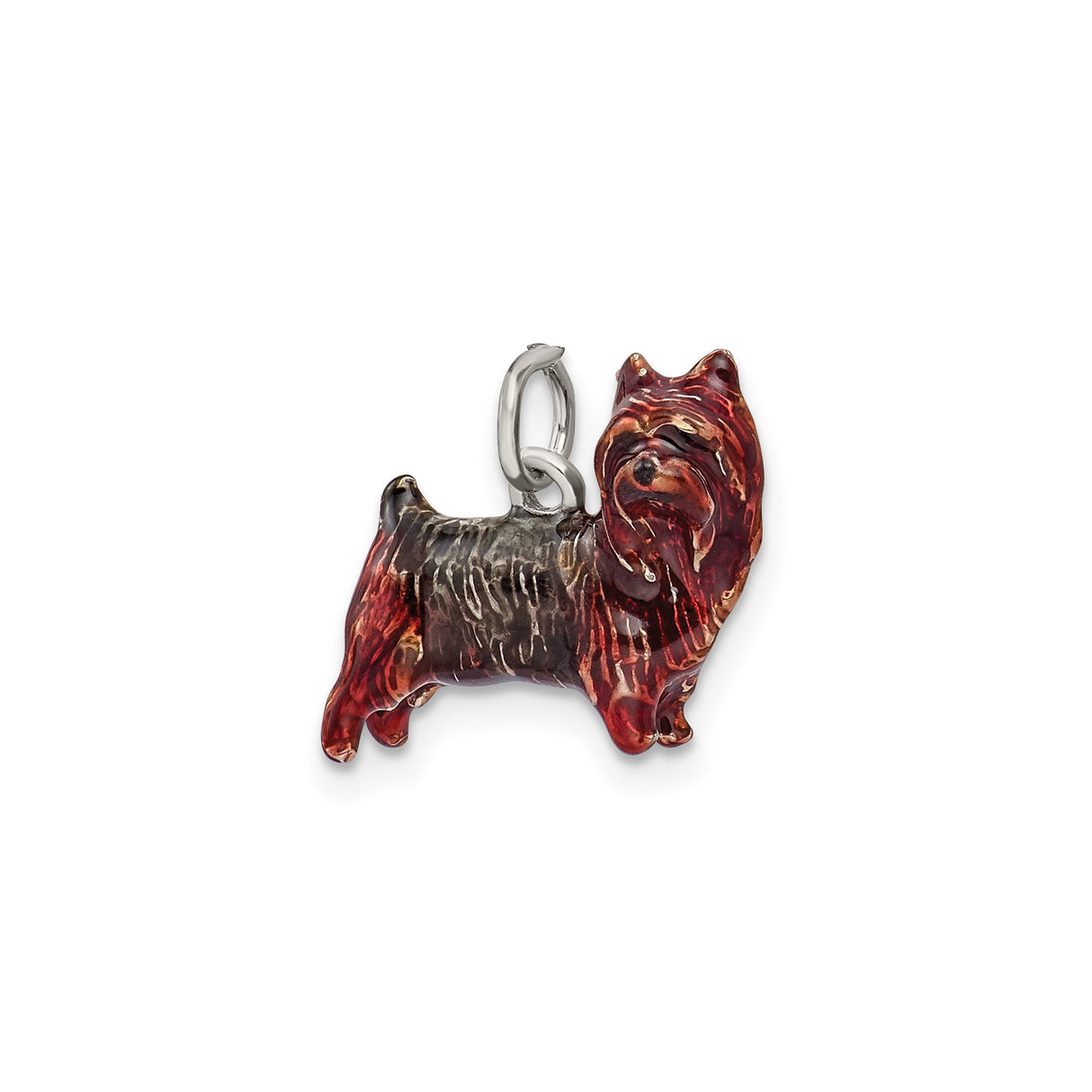 Sterling Silver Yorkshire Terrier Pendant, Hand Painted Enamel Dog Charm for Women