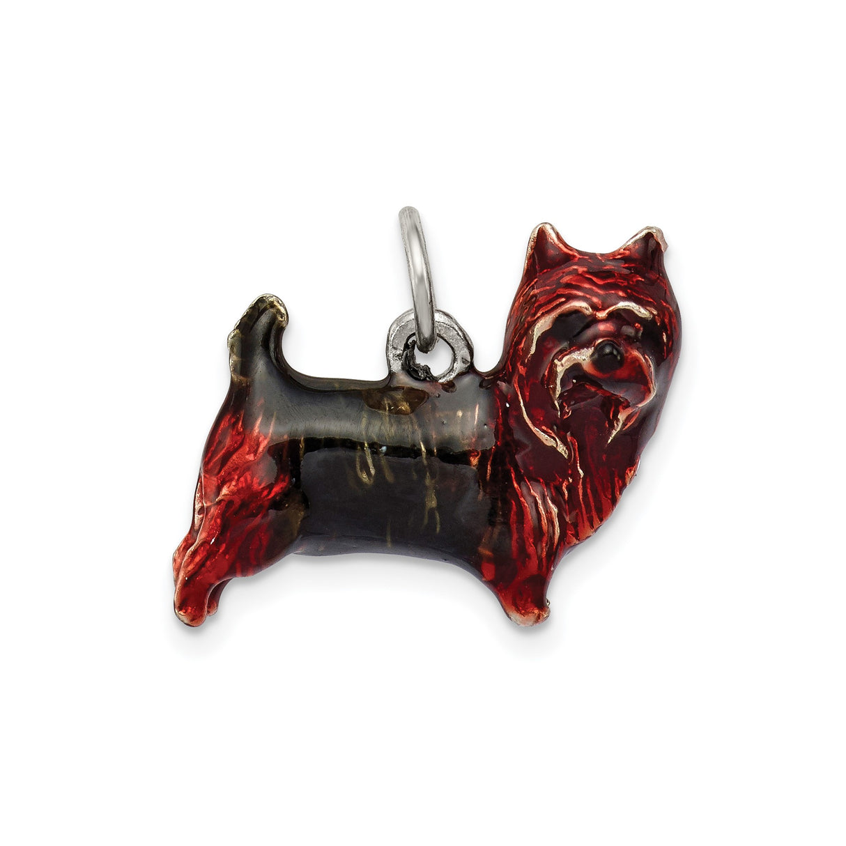 Sterling Silver Yorkshire Terrier Pendant, Hand Painted Enamel Dog Charm for Women