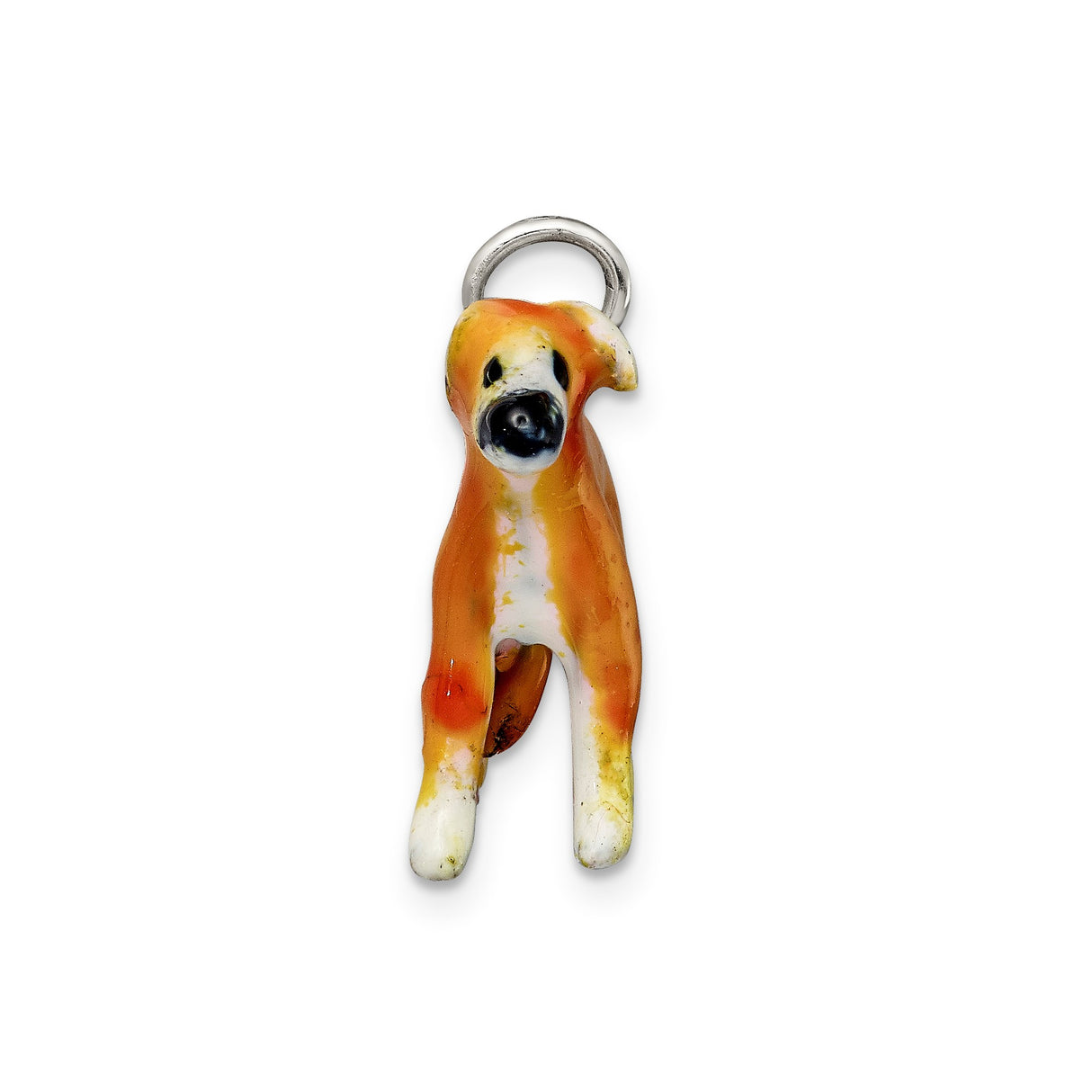 Sterling Silver Dog Charm Pendant with Realistic Orange Enamel Whippet Design