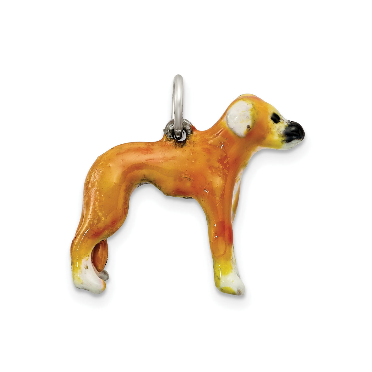 Sterling Silver Dog Charm Pendant with Realistic Orange Enamel Whippet Design