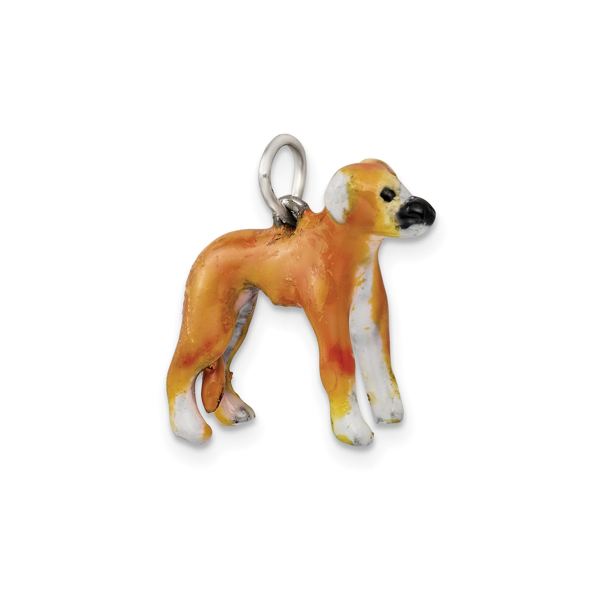 Sterling Silver Dog Charm Pendant with Realistic Orange Enamel Whippet Design