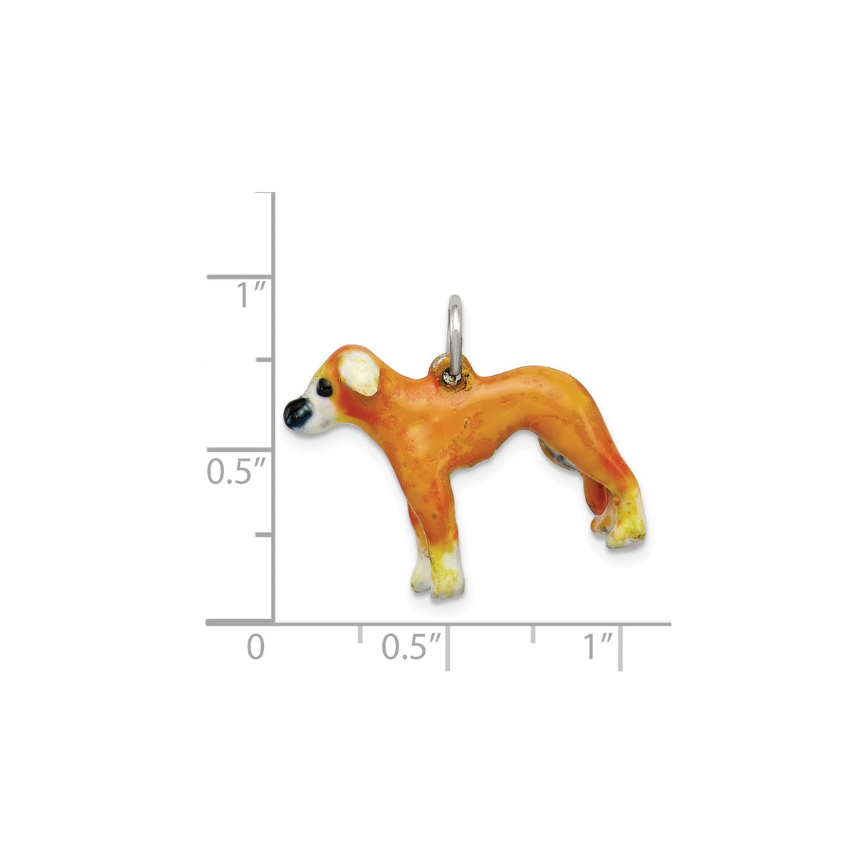 Sterling Silver Dog Charm Pendant with Realistic Orange Enamel Whippet Design