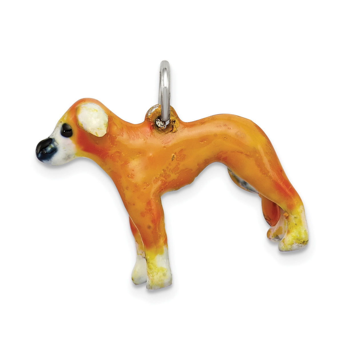 Sterling Silver Dog Charm Pendant with Realistic Orange Enamel Whippet Design